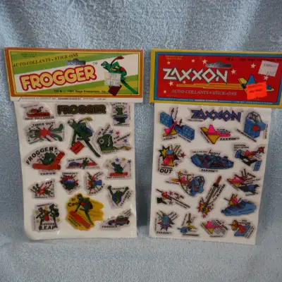 2 packs of sega issued video game stickers frogger and zaxxon 1981...1982 perfect condition. not bee...