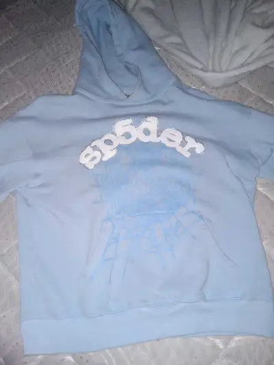sp5der hoodie light blue, View more