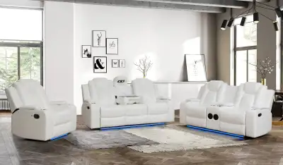 Still new in box White Leather Reclining Living Room Set, View more
