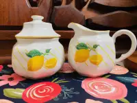70s Vintage ceramic creamer & sugar bowl - Mikasa "Lemons"