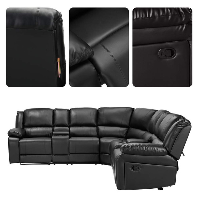 5-Seater Sectional Recliner With Built-In Cup Holders - Black in Chairs & Recliners in Chatham-Kent - Image 2