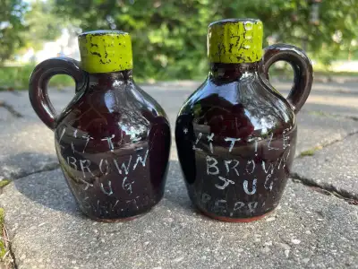 Vintage little brown jug moonshine salt and pepper shakers, View more