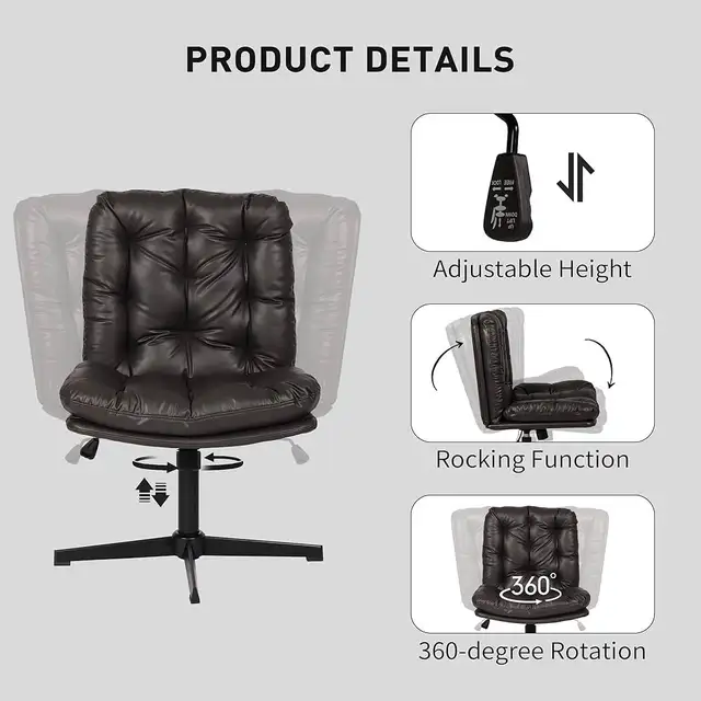 High Back Comfy Cross Legged Office Chair No Wheels Armless in Chairs & Recliners in Markham / York Region - Image 8
