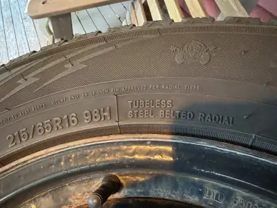 Winter tires on rims, lots of tread. Great brand name TOYO. Came off a Subaru Forester.