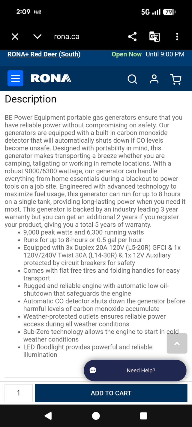 BE Power Equipment 9000/6300W Gas Generator in Power Tools in Regina - Image 3