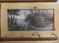 Log Cabin At Lake Art Framed Peg-Board