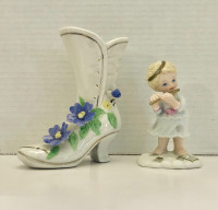 FREE:  Decorative Victorian Boot Vase and Angel Figurine