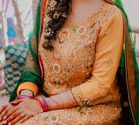 Indian Pakistani Bridal Mehndi Jamawar Lehenga Kameez Dress