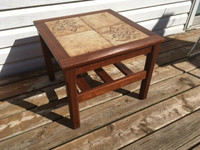 Teak Table with Pottery Tile Top, Mid-century
