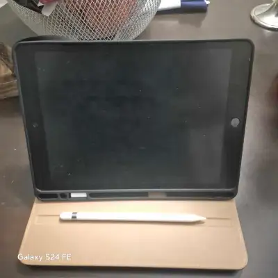 Barely used Ipad 8th generation 128 GB storage Apple Pencil Leather case Paperlike screen protector...