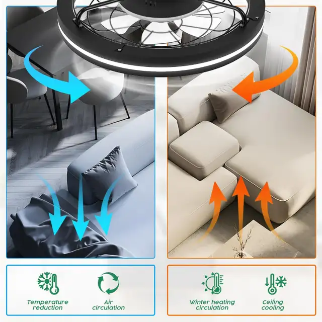 Modern Flush Mount Ceiling Fan with LED Light, White Low Profile in Indoor Lighting & Fans in Mississauga / Peel Region - Image 2