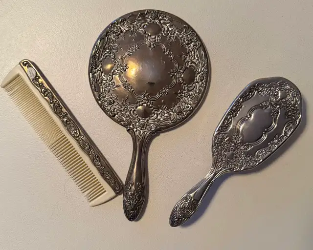 Silver Plated 3 Piece Comb Brush Mirror (2 sets) in Arts & Collectibles in St. Albert - Image 3