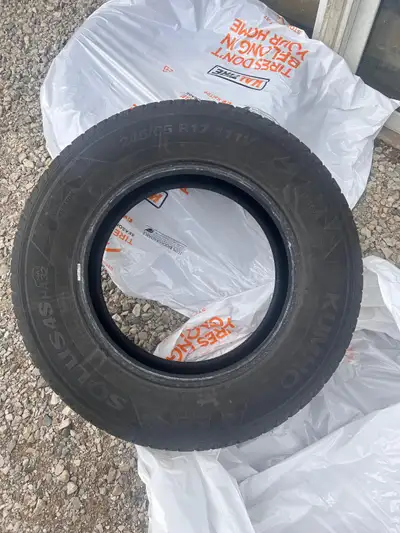 2 Used Kumho Solus 245/65 R17 tires for sale. Came off Jeep Cherokee - no rims, tires only. 6mm trea...