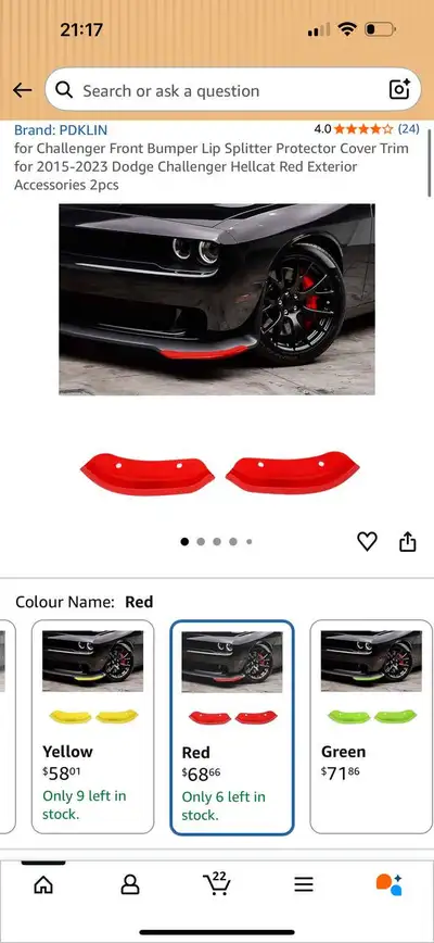 PDKLIN Front Bumper Lip Splitter Protector – Dodge Challenger 20, View more