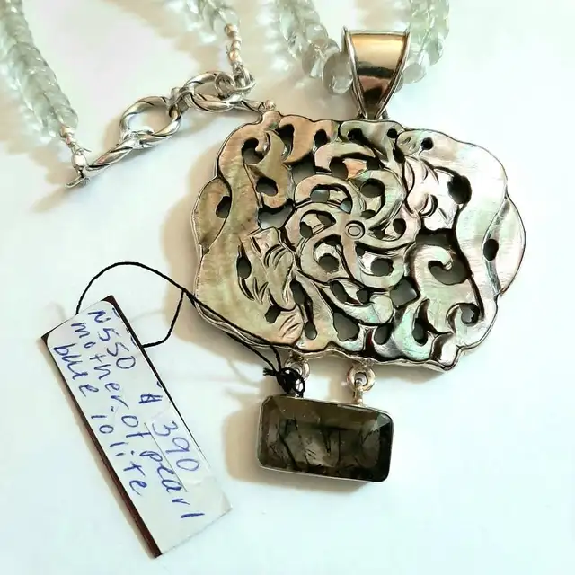 Sterling Silver/Mother of Pearl/Light Blue Iolite Necklace,New in Jewellery & Watches in Calgary - Image 3