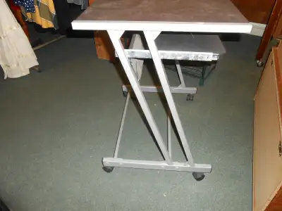 Small aluminum frame desk on wheels height29" width25" depth19", View more