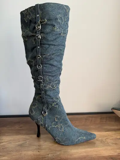 Y2K Denim Heeled Boots, View more