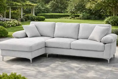 Large L-Shaped Sectional Sofa – Soft Fabric | Stylish Grey Couch, View more