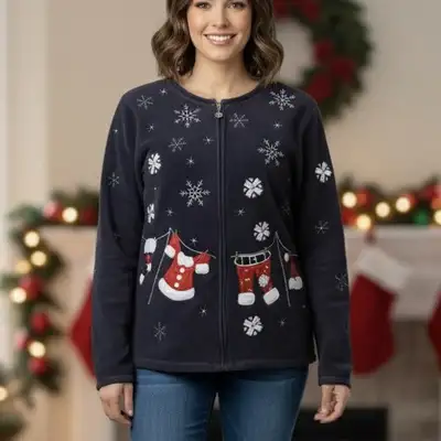 Denver Hayes Ugly Christmas Sweater Fleece Cardigan Size XL, View more