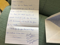 Alan Eagleson signed return letter from Minico prison
