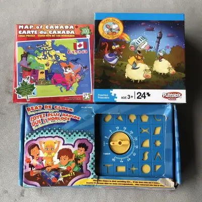 Beat the Clock 24 Piece Toopy and Binoo Puzzle 100 Piece Map of Canada Puzzle BRAND NEW!