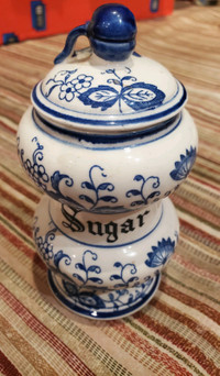 Vintage 1950s Anart Blue and White Porcelain Danube Sugar Canist