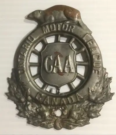 CAA Ontario Motor League Badge Metal Ca. 1951 This came off a 1951 Ontario plate. A badge bearing th...