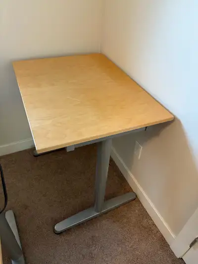 IKEA desk, printer table, filing cabinet, and storage cabinets., View more