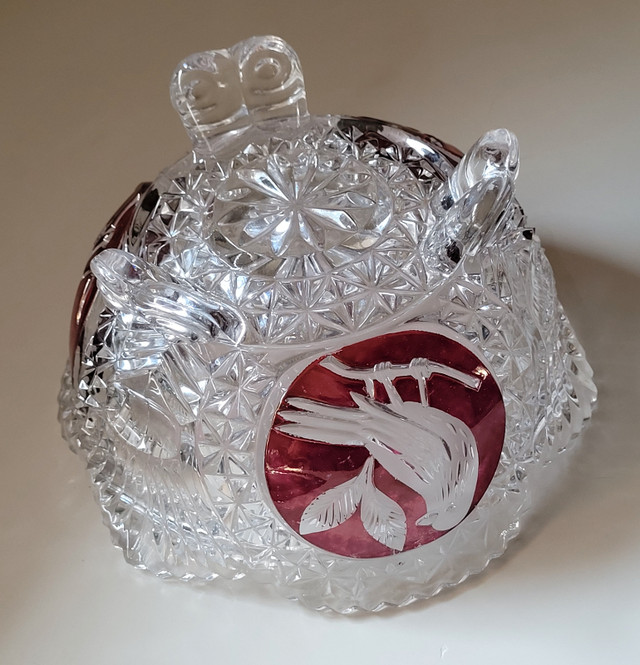 Vintage Hofbauer Byrdes Ruby Red Crystal Footed Candy Dish in Arts & Collectibles in Oshawa / Durham Region - Image 3