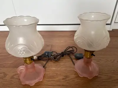 Vintage Pink Glass Boudoir lamps, View more