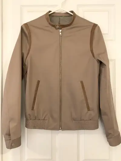 The Kooples men's wool jacket Wide cut Round neck Front buttons Side welt pockets Zip closure $165