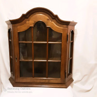 Vintage Solid Wood & Glass Locking Wall Curio Cabinet w/Key