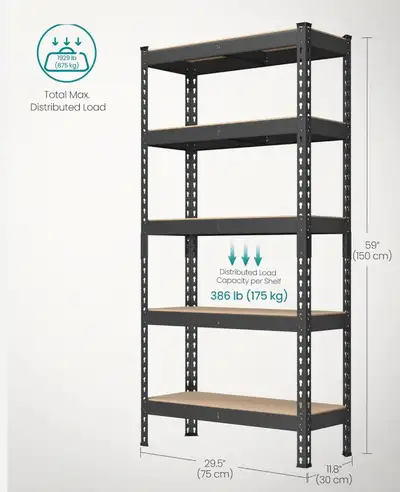 New-5-Tier Adjustable Storage Shelves for Garage, GLR302B01, View more