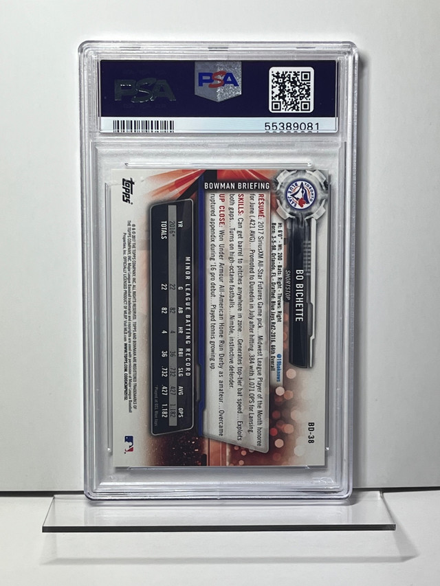 Bo Bichette 2017 Bowman Draft #BD38 Toronto Blue Jays PSA 9 in Arts & Collectibles in Markham / York Region - Image 2