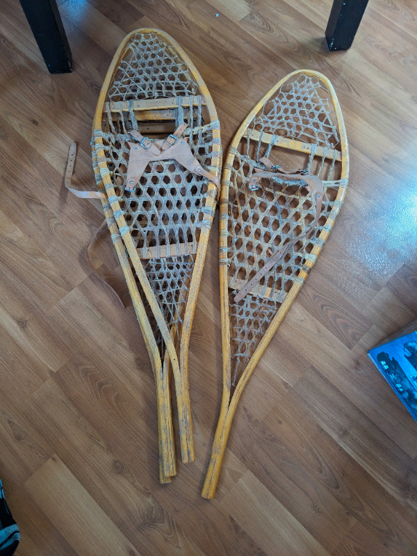 Two Pairs of Vintage Rawhide Snowshoes - 14 x 48 Inches in Fishing, Camping & Outdoors in Edmonton