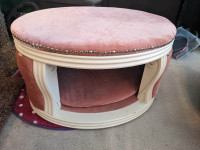 Solid wood frame cat bed.  upholstered.  Fancy and Elegant