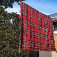 Antique Royal Stewart Scottish Tartan Plaid Wool Blanket Picnic
