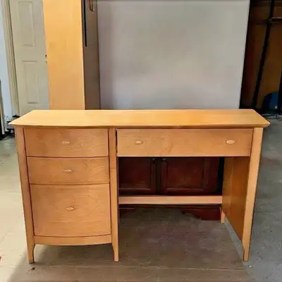 Solid Wood Desk with 3 Drawers & Keyboard Tray – Ash, Like New, View more