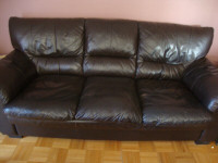 Dark Brown Leather Couch and Matching Love Seat