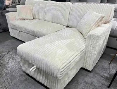 White Corduroy Sofa Bed Now with Storage Compartments Buy Now , View more