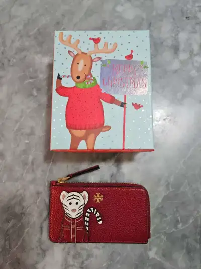 Tory Burch Red Tiger Coin Pouch with Christmas Box, View more