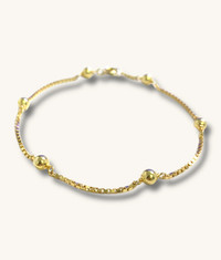 10K YELLOW GOLD BOX CHAIN BRACELET WITH GOLD BEADS