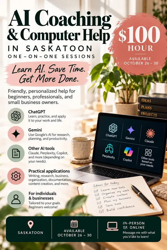 Learn ChatGPT & Other AI Tools | One-on-One Help in Saskatoon603669480898580482