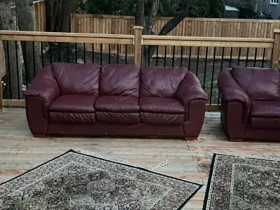 Leather sofa and loveseat with good condition Selling house quick sale. Call or text at 4166170241 p...