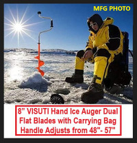 (NEW) 8” Hand Ice Auger Dual Flat Blades & Carrying Bag (VISUTI)