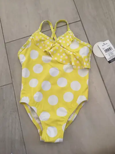 NEW Girls Yellow Polka Dot Swimsuit, View more