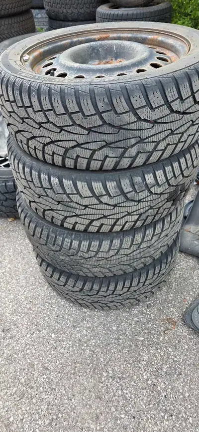 Almost brand new winter tires & rims. Came off a 2009 Acura TLX. 5x114.3 in steelies