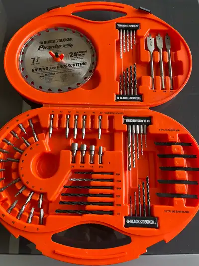 This Black and Decker drill bit set features a variety of drill bits, screwdriver bits, and other ac...