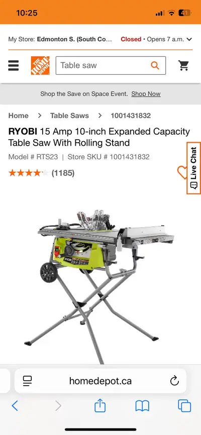 I am selling a Ryobi 15 Amp 10-inch table saw with a rolling stand, perfect for various cutting task...