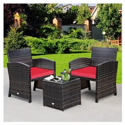 Costway 3PCS Patio Rattan Wicker Furniture Cushion Sofa Coffee, View more